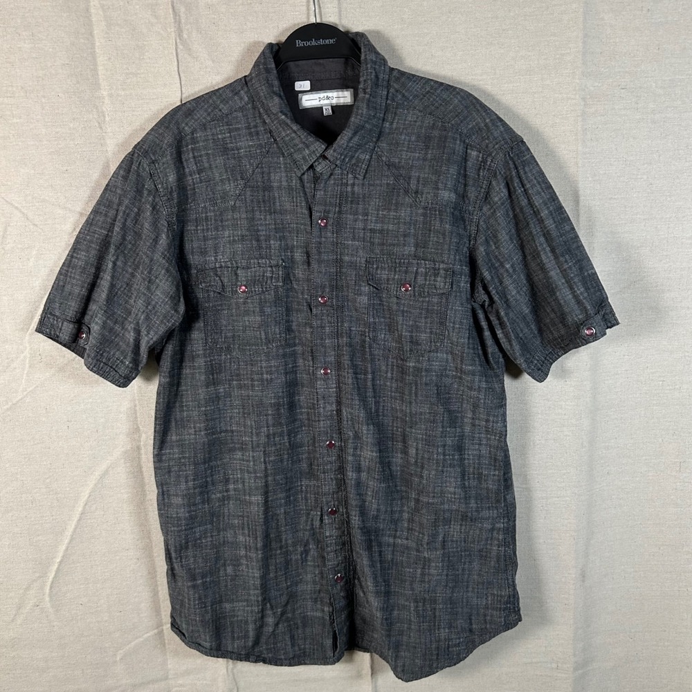 PD&C Mens XL Dark Gray Cotton Short Sleeve Western Button Down Shirt Pocket